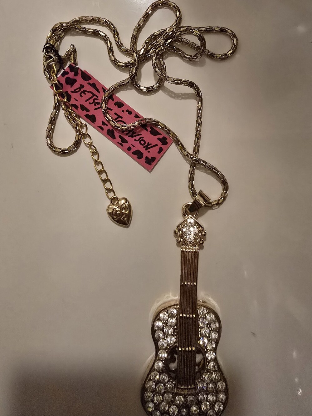 Betsey Johnson Gold-tone Guitar Pendant Necklace with Crystal Accents